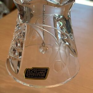 Violets Etched crystal bell 9” tall 3.75” wide, mint condition hand cut 24% leaf
